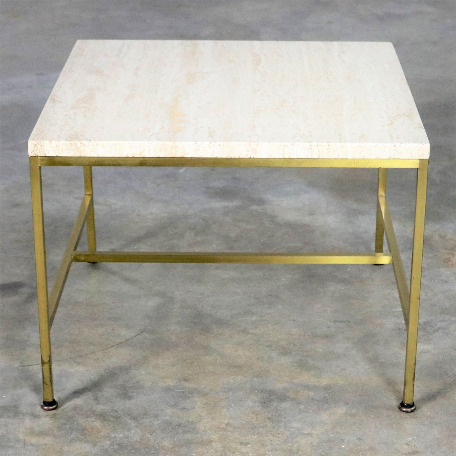 Paul McCobb for Directional Brass Frame and Travertine Top Side Table