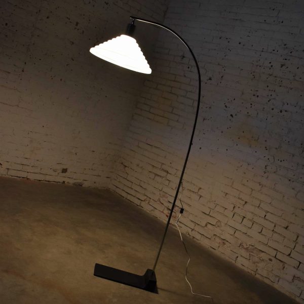 Vintage Modern Chrome Arc Floor Lamp with White Glass Shade