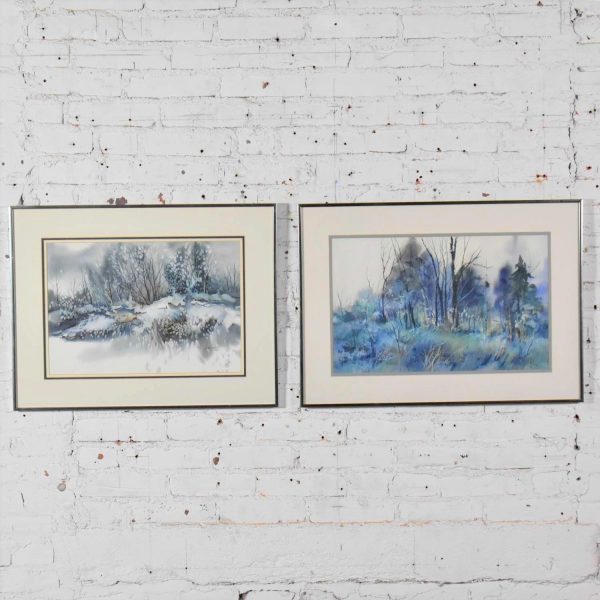 Pair of Vintage Watercolor Winter Landscape Paintings by Dorothy M. Reece Kordash