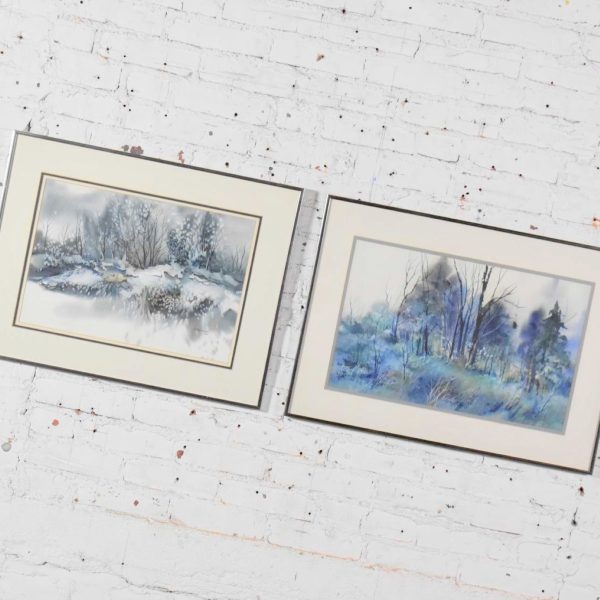 Pair of Vintage Watercolor Winter Landscape Paintings by Dorothy M. Reece Kordash