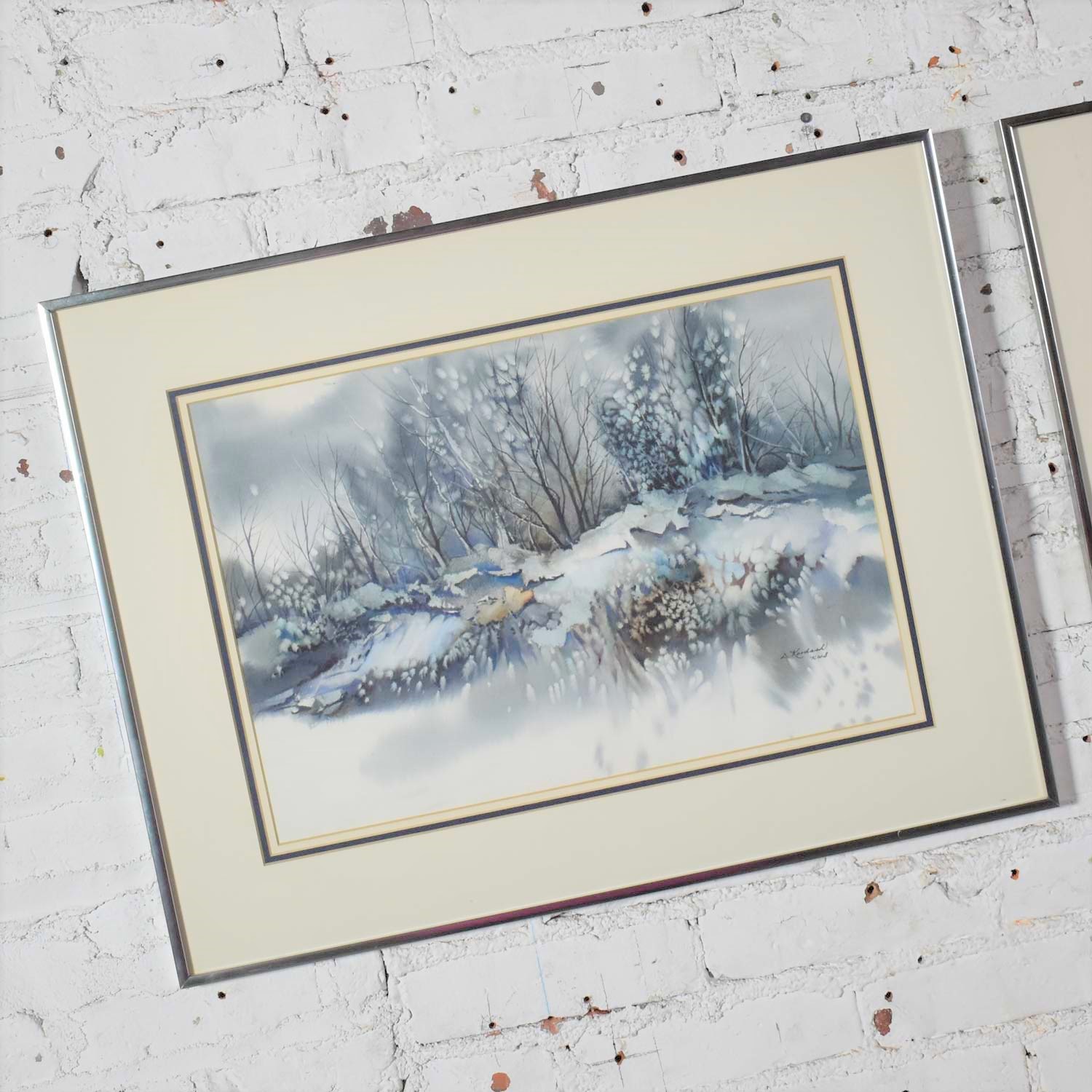 Pair of Vintage Watercolor Winter Landscape Paintings by Dorothy M. Reece Kordash