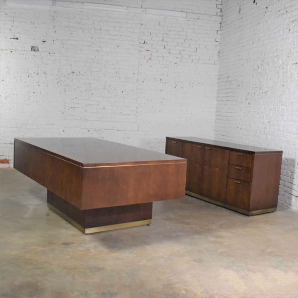 Large Mid Century Modern Cantilever Executive Desk & Credenza by Myrtle Desk Company