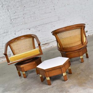 Campaign Style Swivel Chairs on Hexagon Base with Hex Table by Hickory Furniture Mfg.