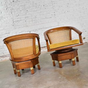 Campaign Style Swivel Chairs on Hexagon Base with Hex Table by Hickory Furniture Mfg.