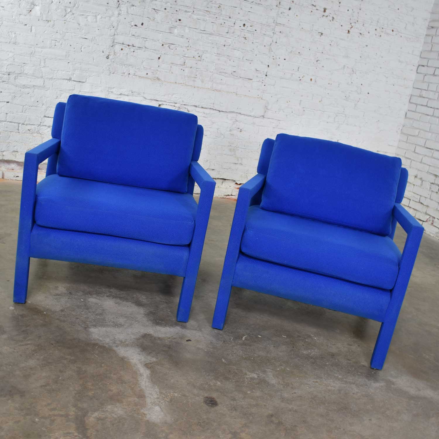 Pair Modern Parsons Style Club Chairs in Royal Blue After Milo Baughman