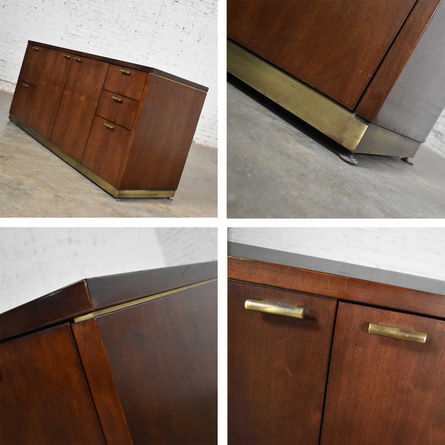 Large Mid Century Modern Cantilever Executive Desk & Credenza by Myrtle Desk Company
