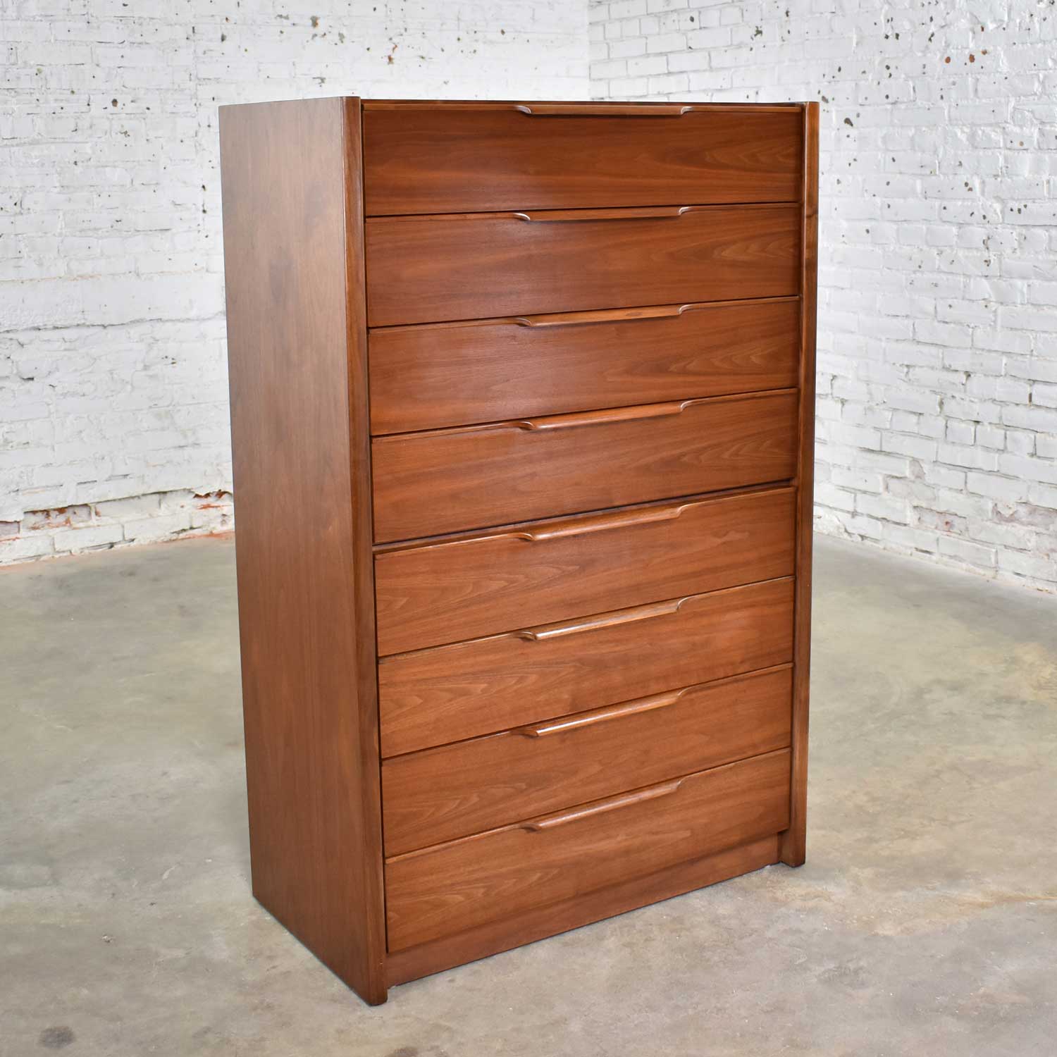 Walnut Scandinavian Modern Style Tall Chest of Drawers by Barzilay Furniture Mfg.