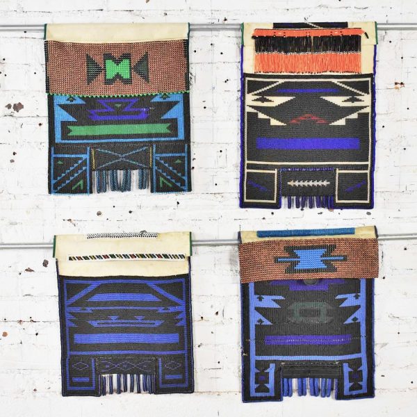 Vintage Set of 4 Ndebele Mapoto Beaded Aprons from South Africa Canvas Backed