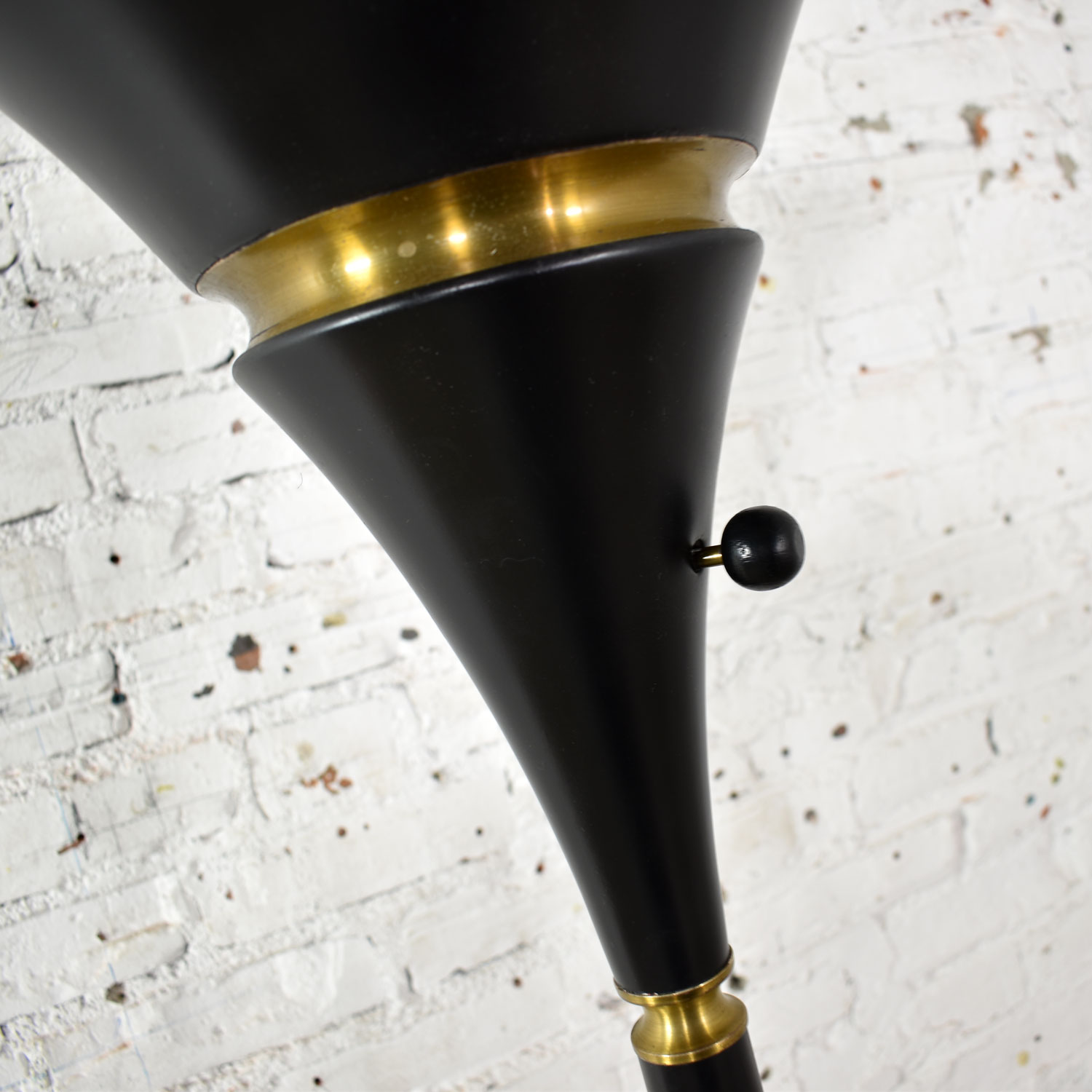 Art Deco Hollywood Regency Black and Brass Trumpet Torchier Floor Lamp