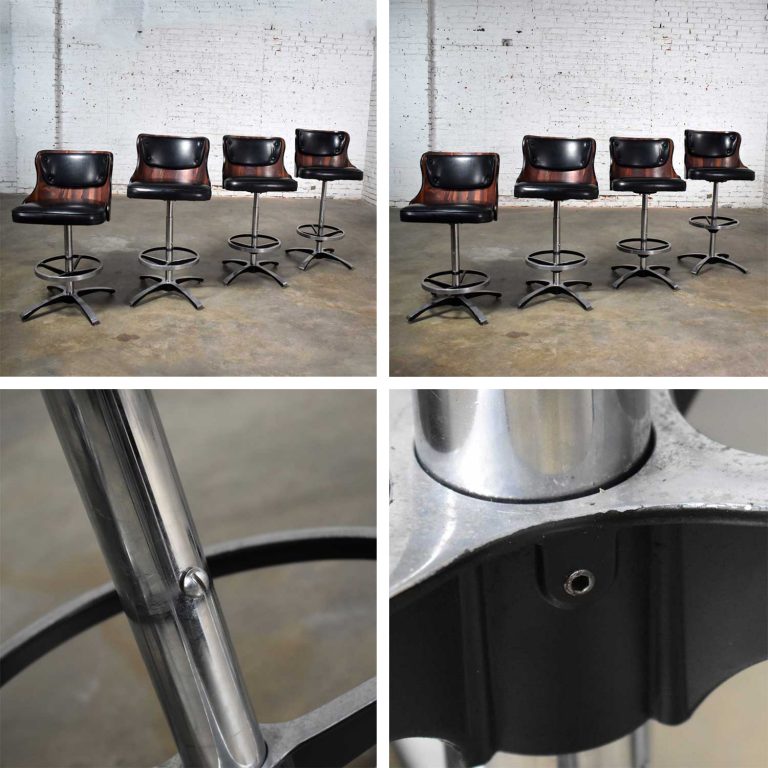 Vintage Modern Daystrom Adjustable Black Bar Stools Molded Curved Backs