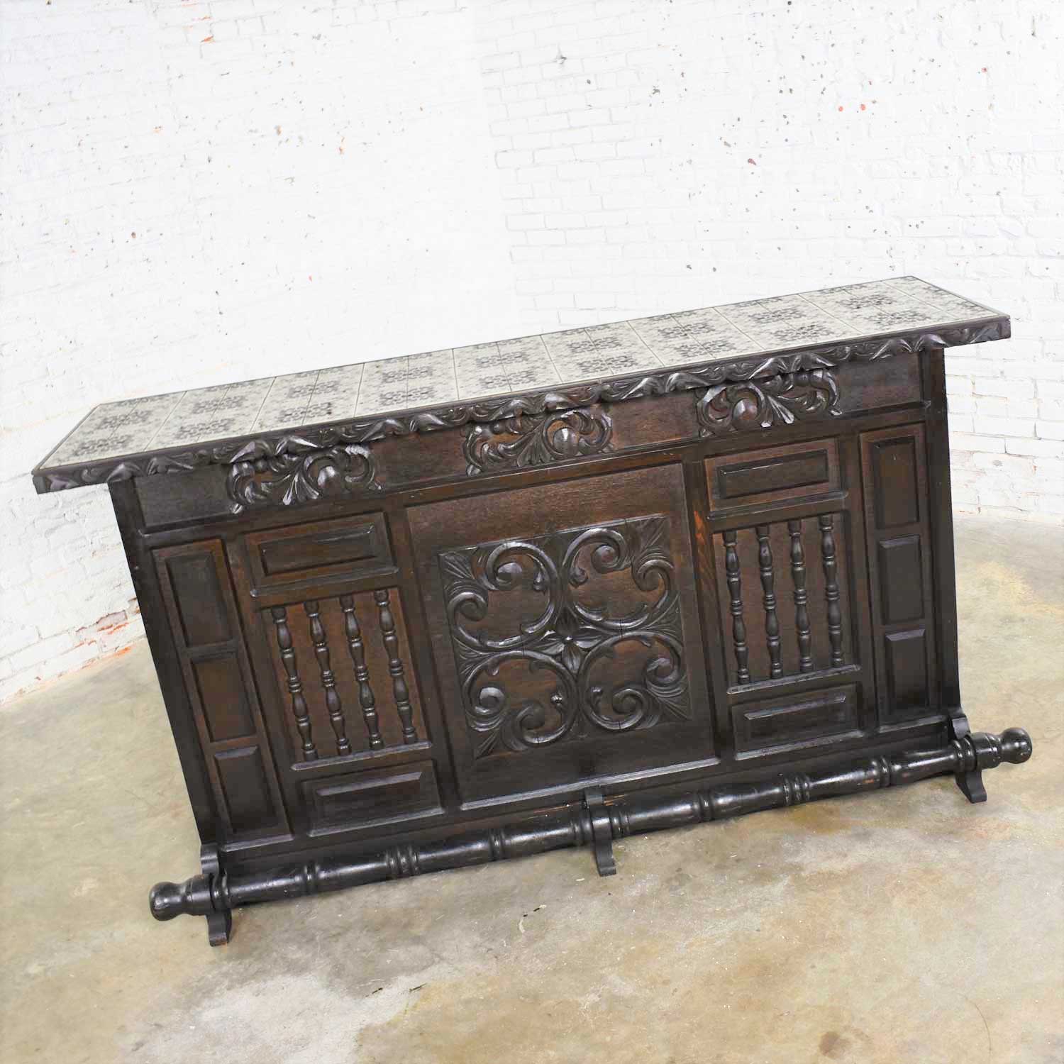 Vintage Spanish Revival Style Dry Bar with Inlaid Tile Top in Style of Artes de Mexico