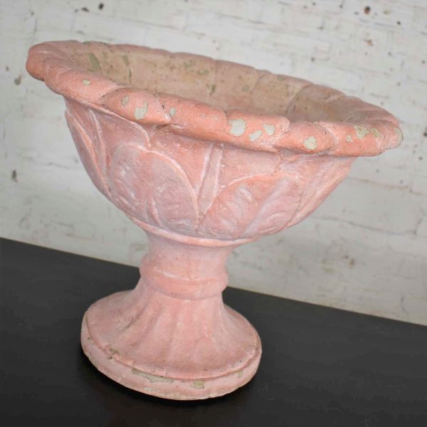 Antique Salmon Red Concrete Garden Urn Planter