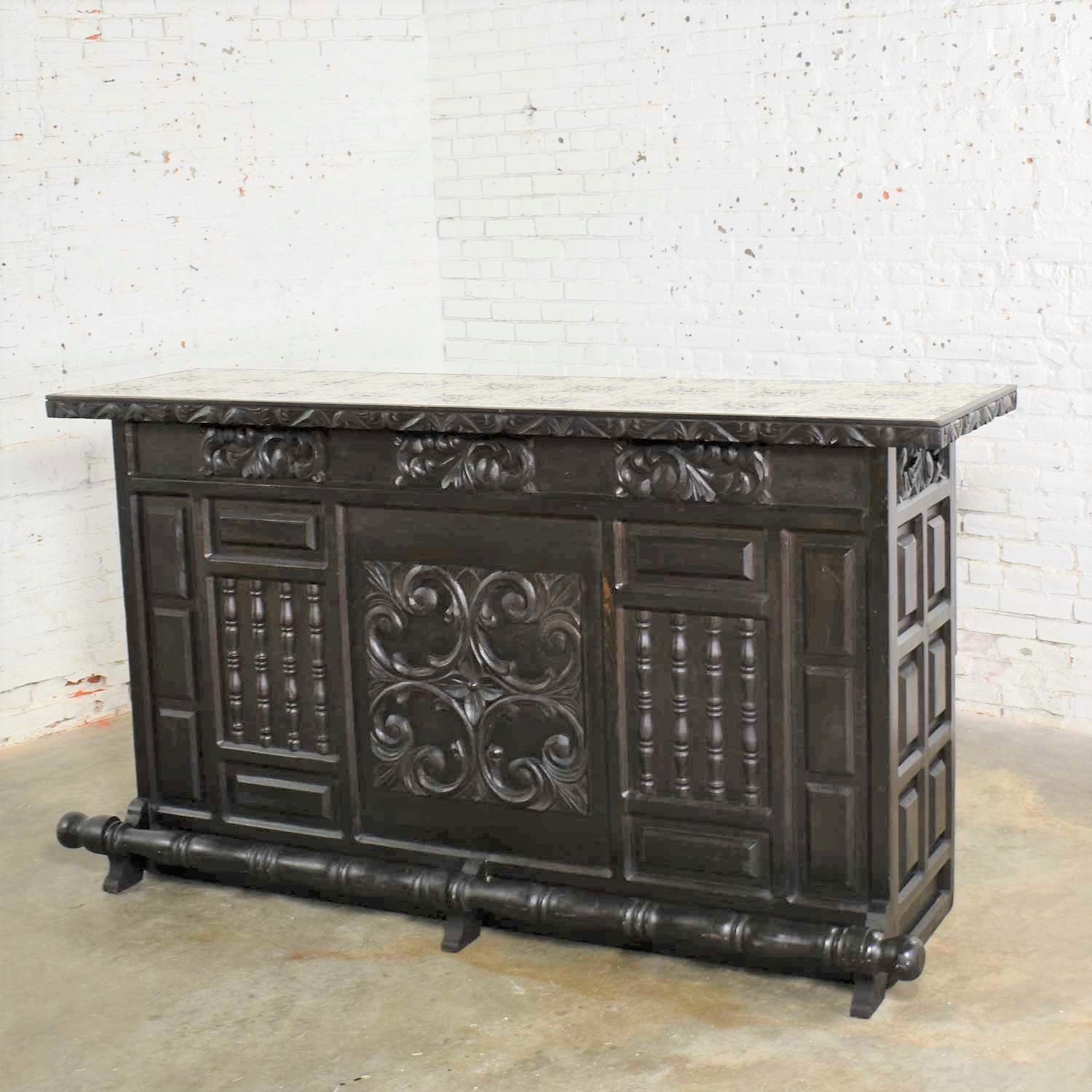 Vintage Spanish Revival Style Dry Bar with Inlaid Tile Top in Style of Artes de Mexico