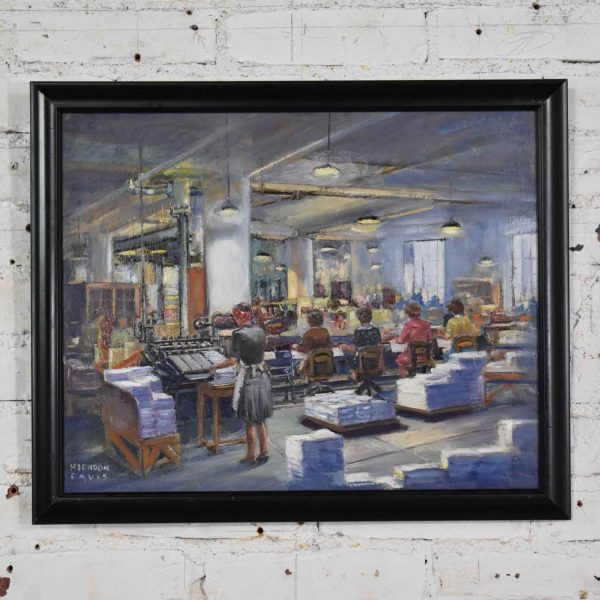1940’s Painting by Colorado Artist Herndon Davis of Industrial Interior