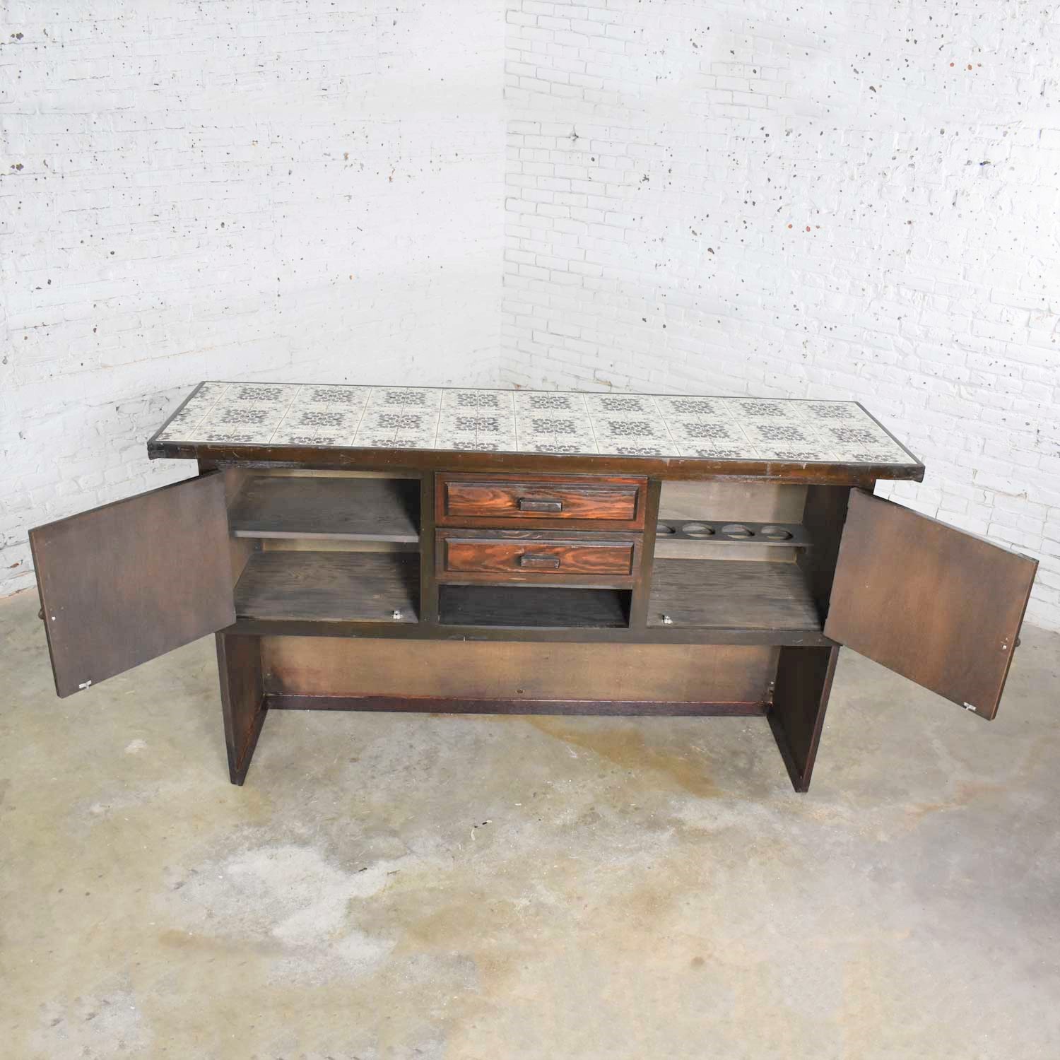 Vintage Spanish Revival Style Dry Bar With Inlaid Tile Top In