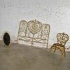 Hollywood Regency Bohemian Bedroom Trio Gold Wicker Headboard Heart Chair & Mirror