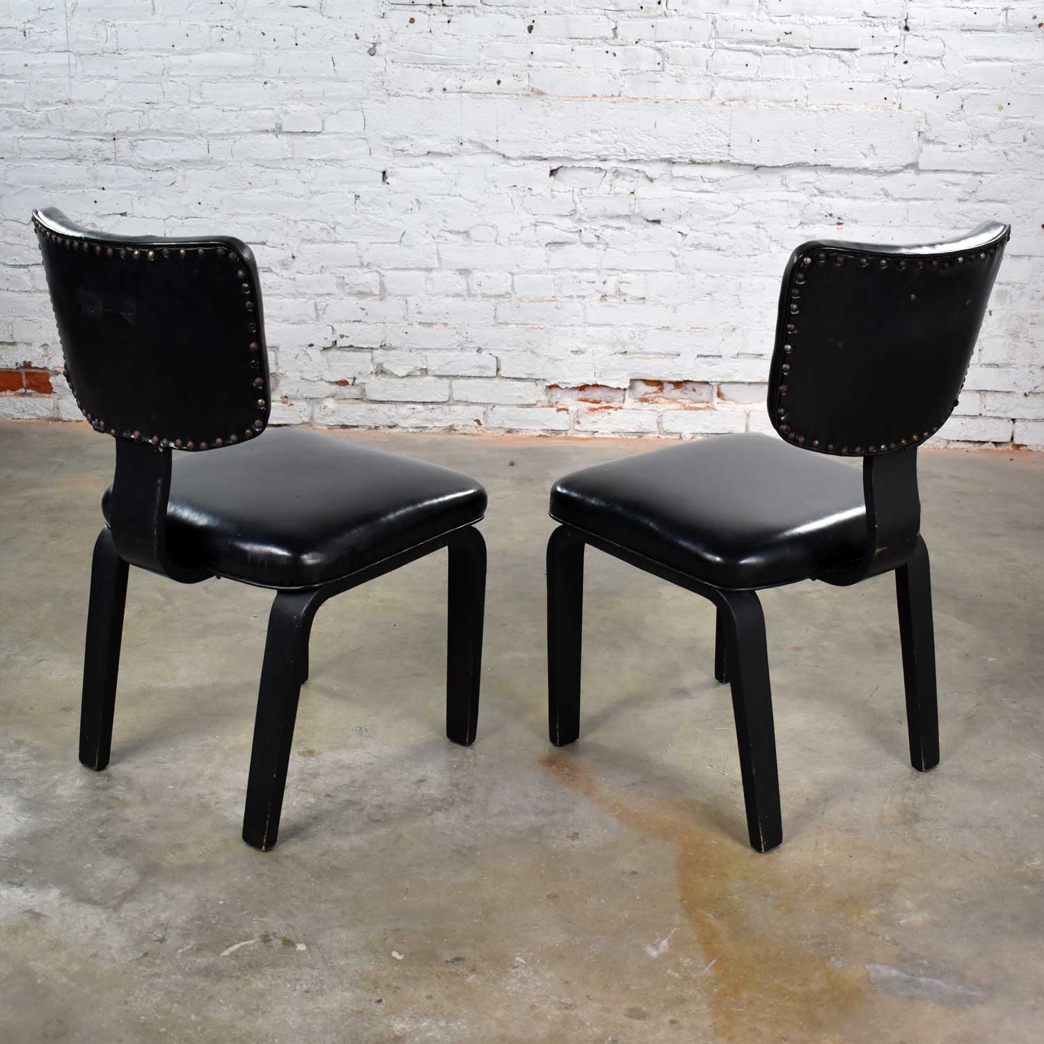 Mid Century Modern Pair of Black Thonet Bentwood and Vinyl Chairs