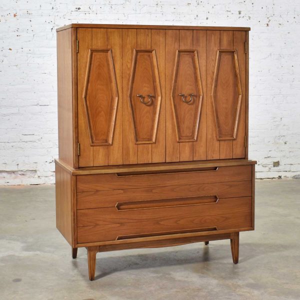 Mid Century Gentlemen’s Chest with Hexagon Paneled Design and Brass Hardware