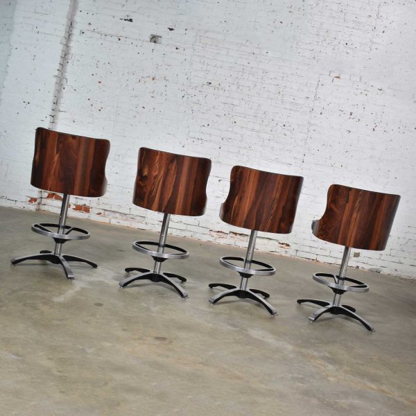 Vintage Modern Daystrom Adjustable Black Bar Stools Molded Curved Backs