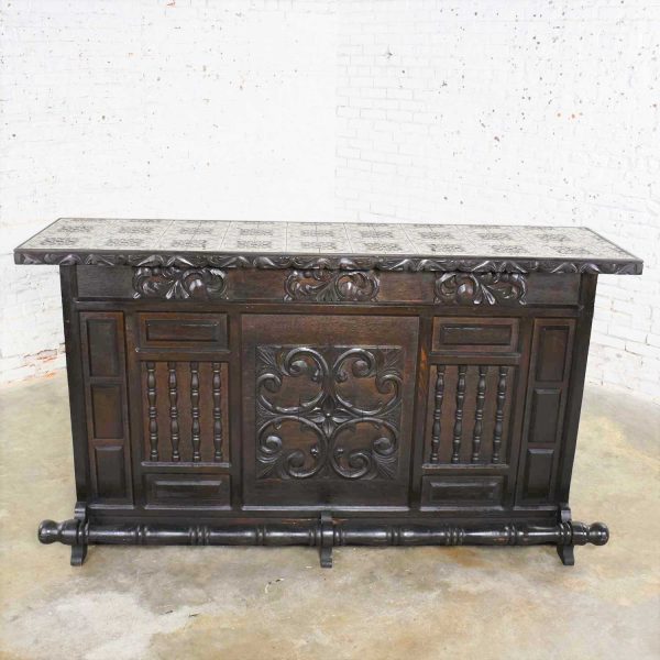 Vintage Spanish Revival Style Dry Bar with Inlaid Tile Top in Style of Artes de Mexico