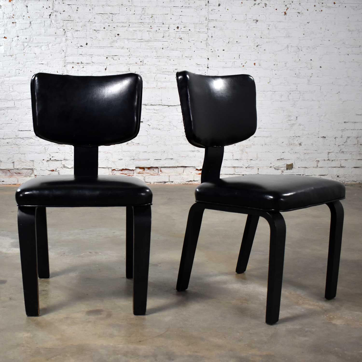 Mid Century Modern Pair of Black Thonet Bentwood and Vinyl Chairs