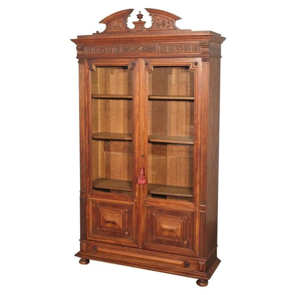 Antique Eastlake Victorian Walnut Bookcase Display Case