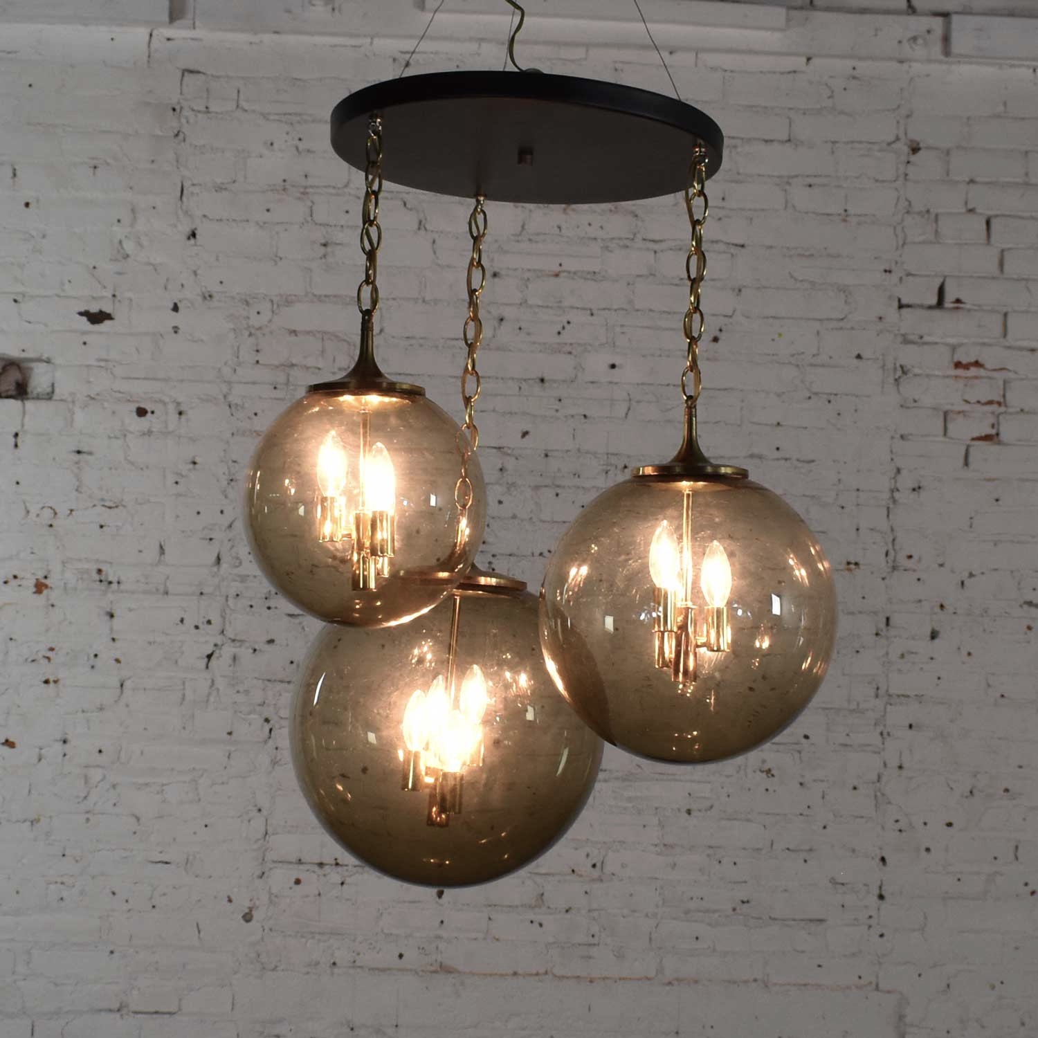 Lightcraft of California Chandelier with 3 Cascading Smoke Glass Orb Globes Various Size