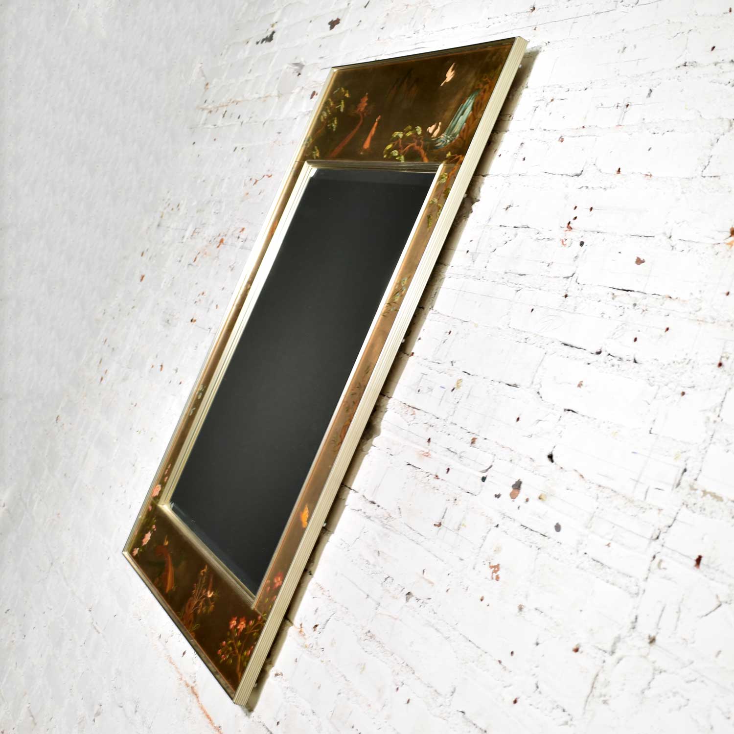 Vintage Églomisé Reverse Painted Chinoiserie GoldTone Wall Mirror by La Barge warehouse 414