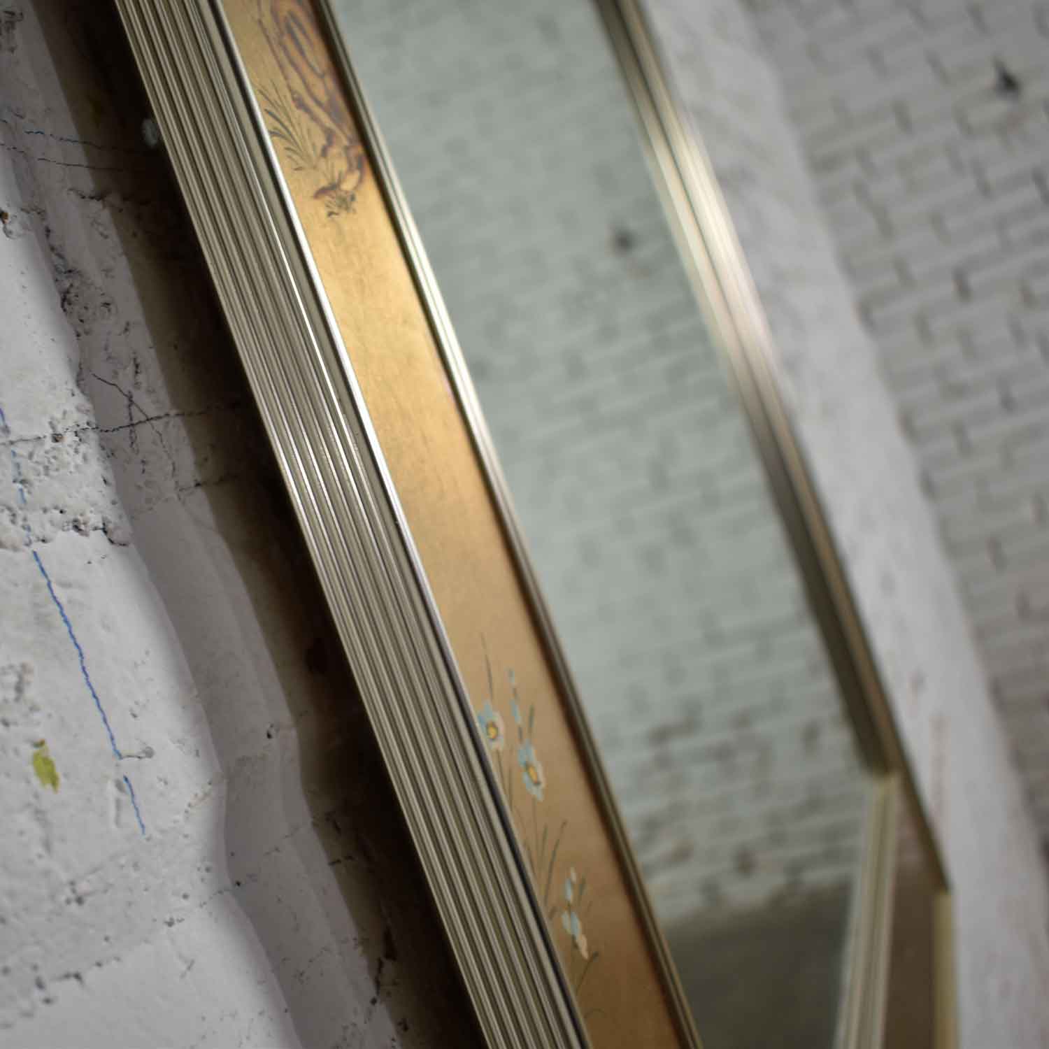 Vintage Églomisé Reverse Painted Chinoiserie GoldTone Wall Mirror by La Barge warehouse 414