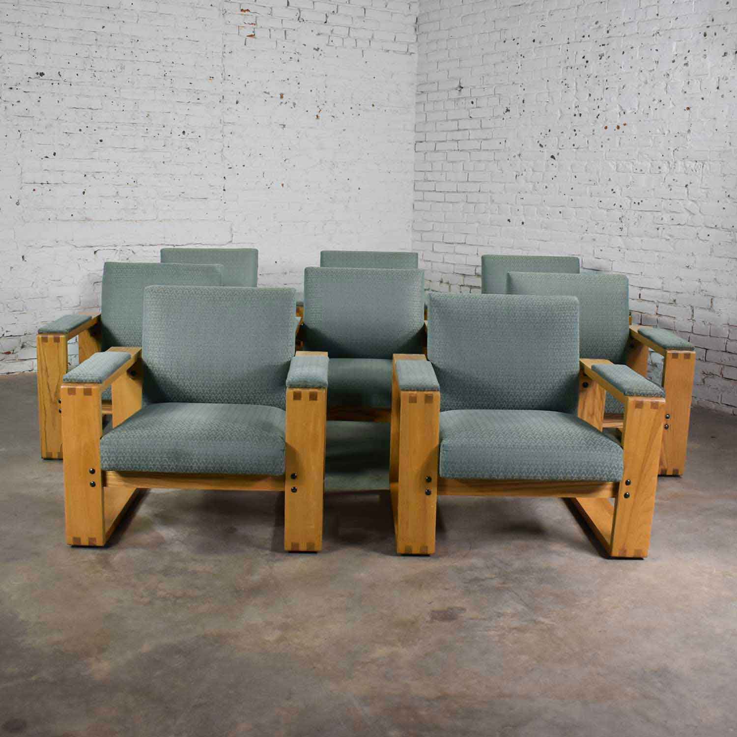 Modern Open Frame Club Chair with Floating Seat and Back in Oak and Fabric 8 Available