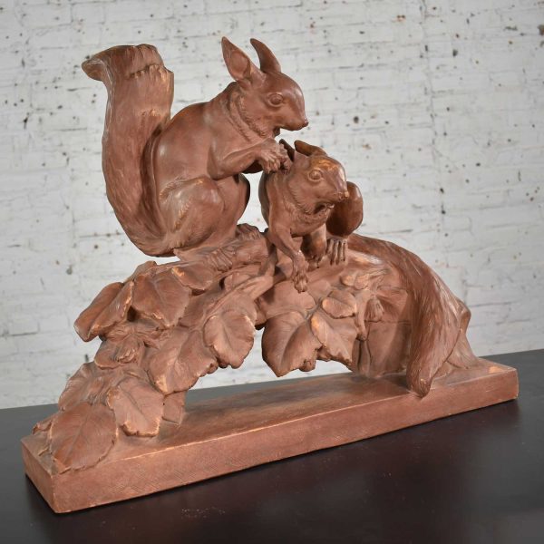 Antique Terracotta Lifesize Sculpture of Squirrels by Leo Amaury & Stamped R D’Arly France