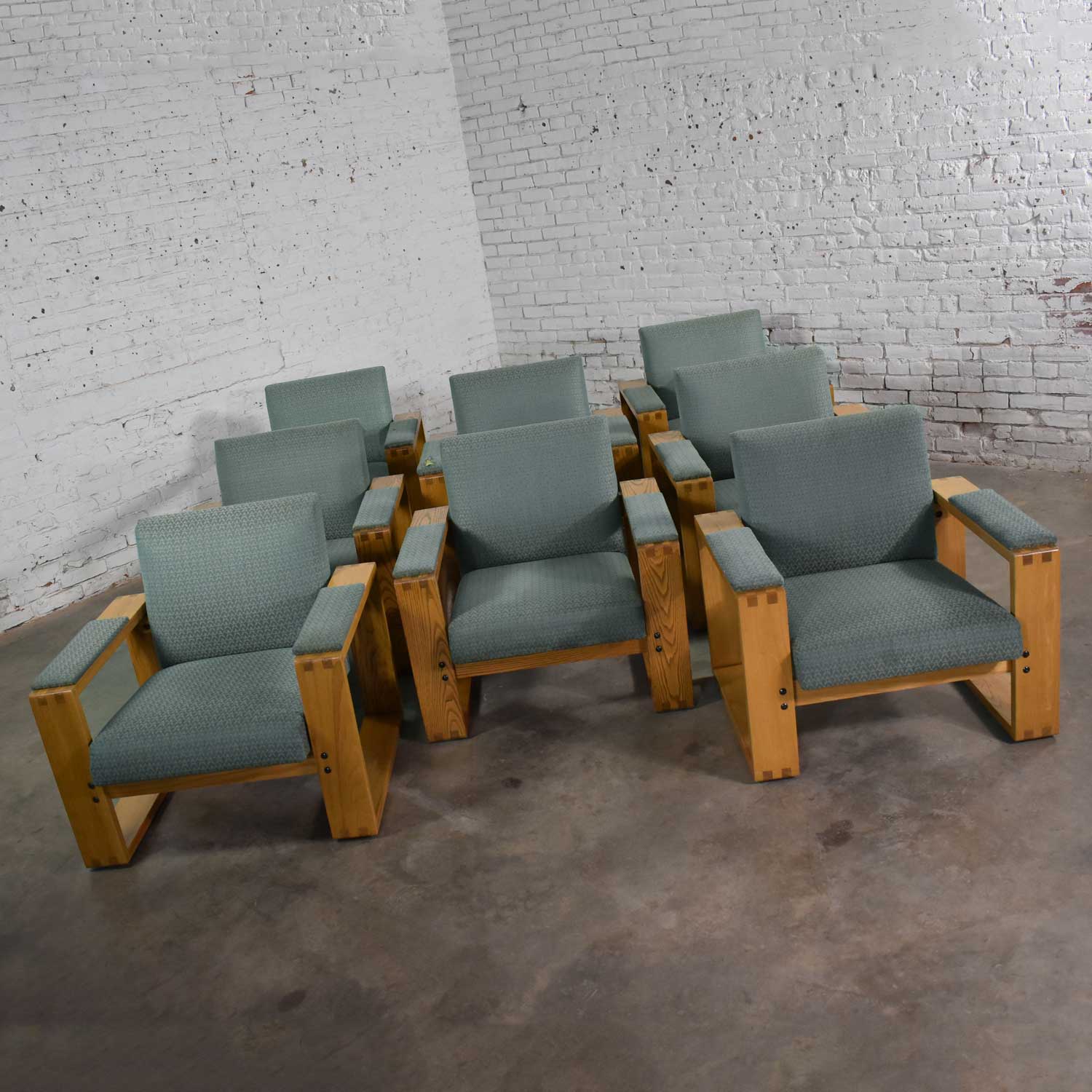 Modern Open Frame Club Chair with Floating Seat and Back in Oak and Fabric 8 Available