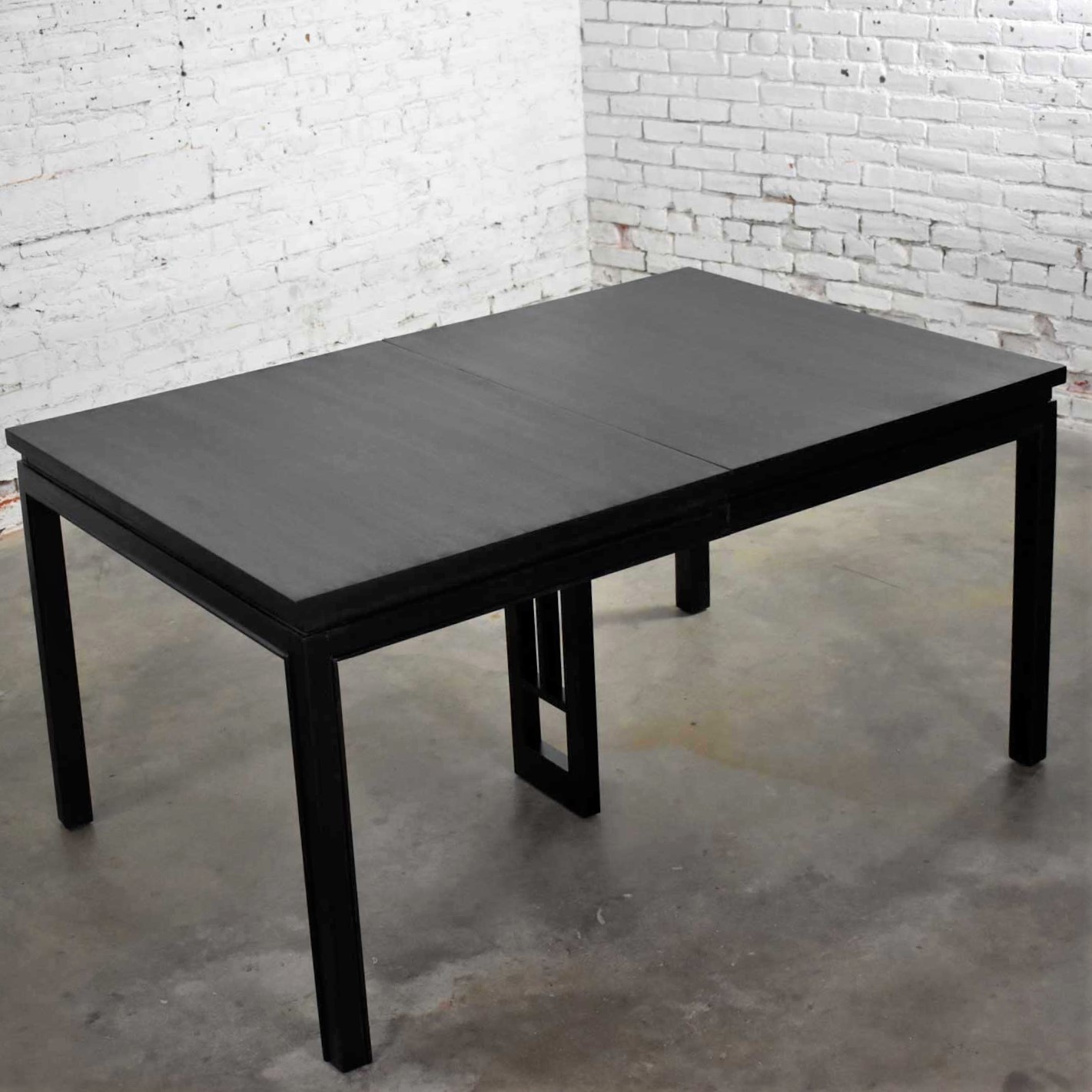 Asian Parson Style Black Extension Dining Table with Two Aproned Leaves