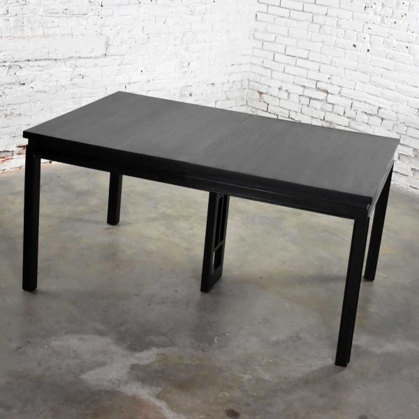 Asian Parson Style Black Extension Dining Table with Two Aproned Leaves