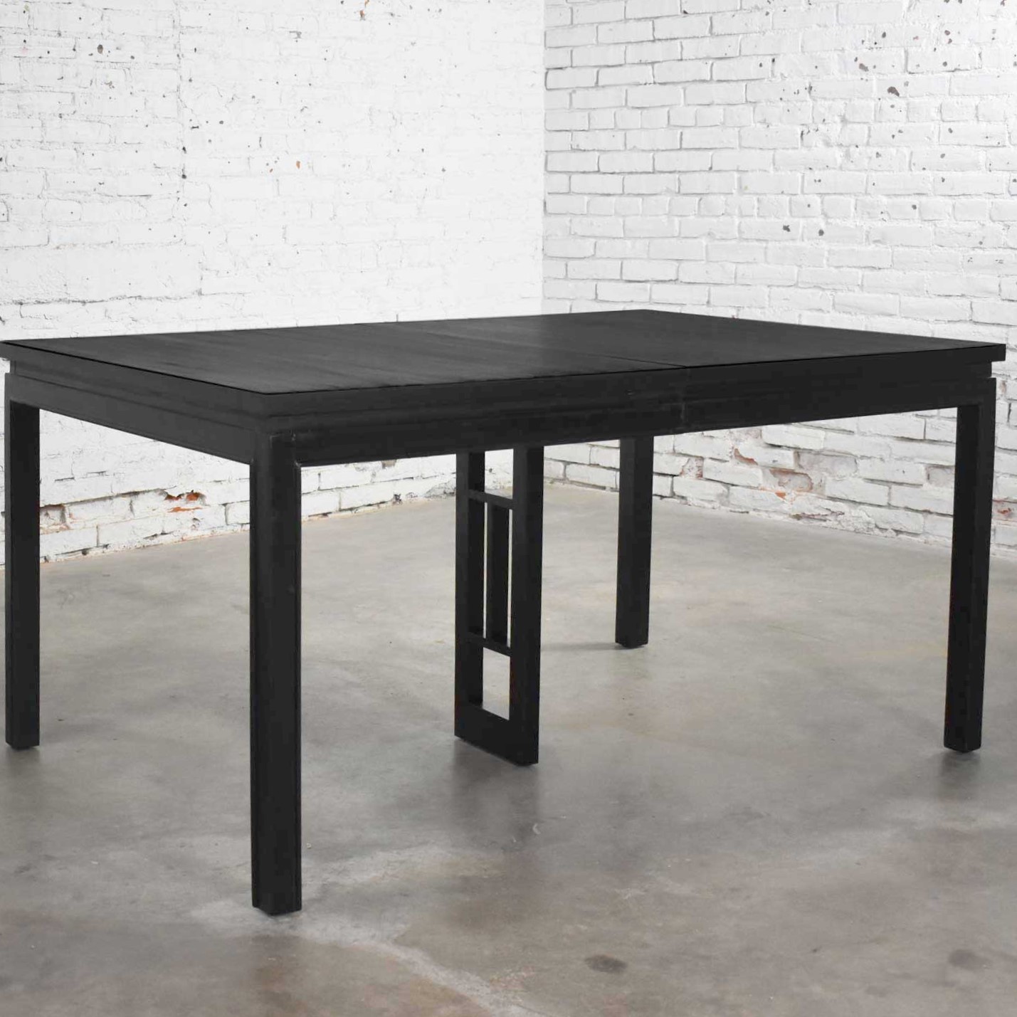 Asian Parson Style Black Extension Dining Table with Two Aproned Leaves