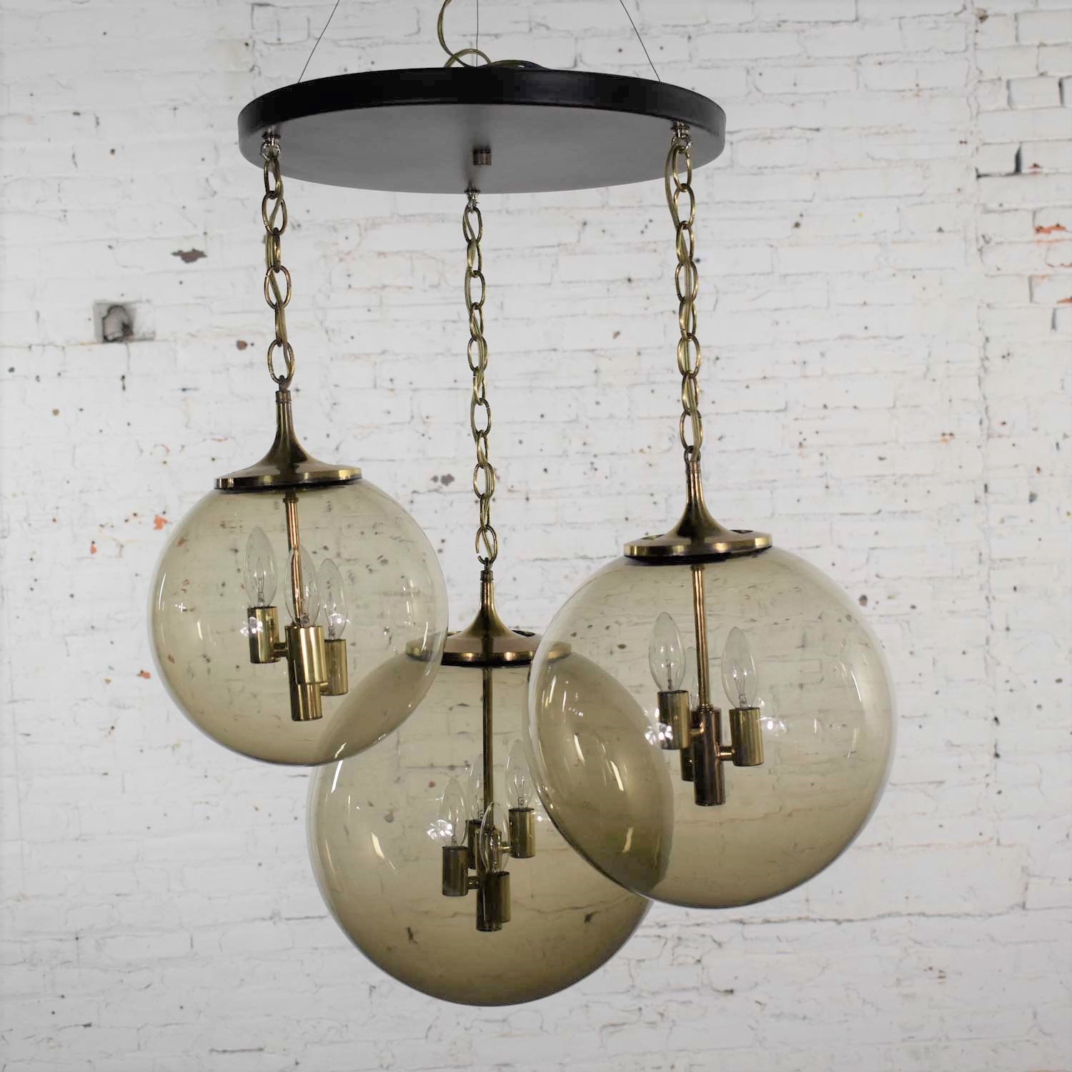 Lightcraft of California Chandelier with 3 Cascading Smoke Glass Orb Globes Various Size