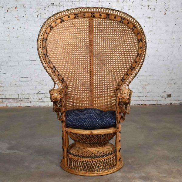 Wicker Rattan Peacock Fan Back Chair Vintage Bohemian Hollywood Regency