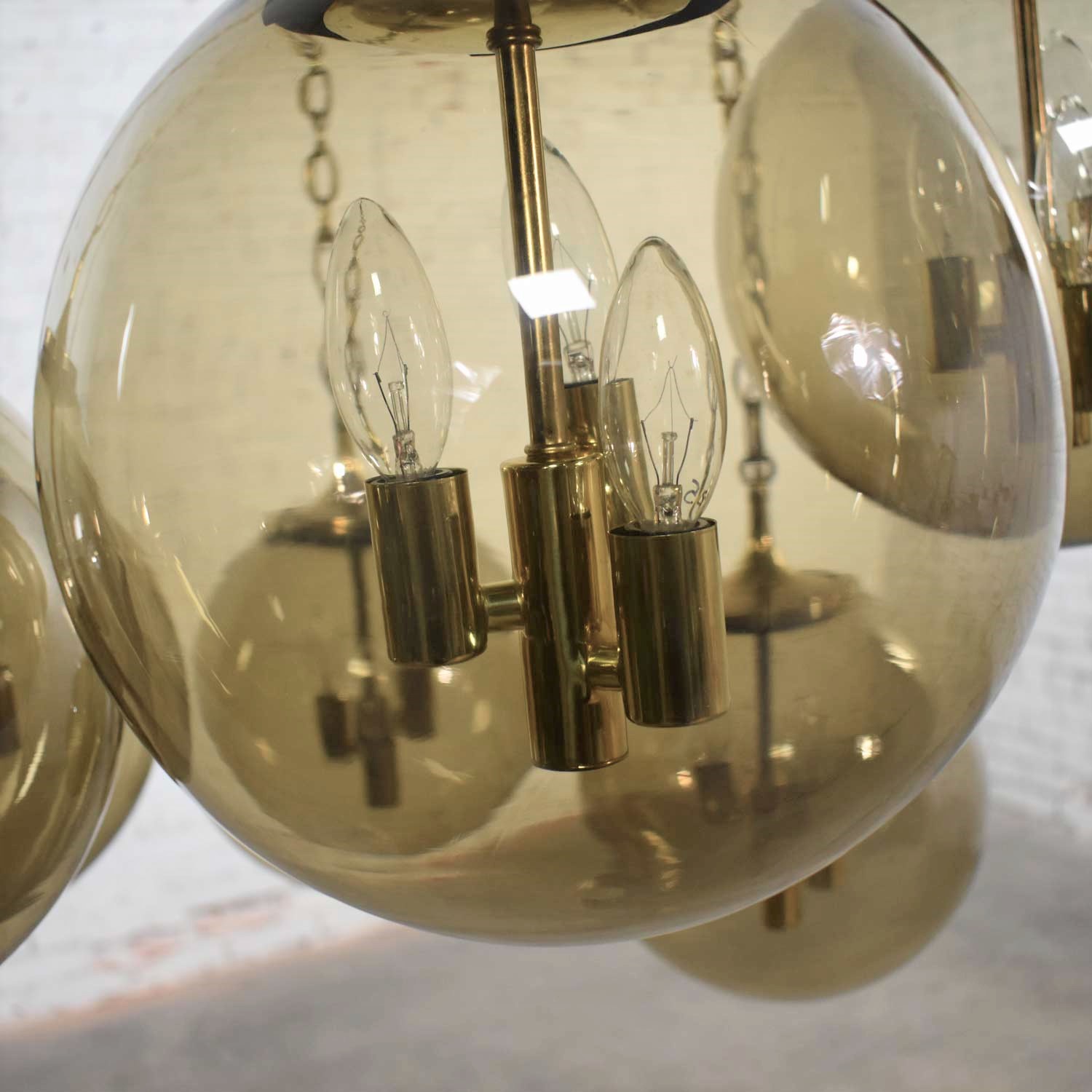 Lightcraft of California Chandelier with 6 Cascading Smoke Glass Orb Globes Brass Star Canopy