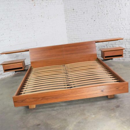 Teak Scandinavian Modern Cal King Storage Platform Bed & Swing-Arm ...