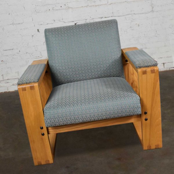 Modern Open Frame Club Chair with Floating Seat and Back in Oak and Teal Fabric 8 Available