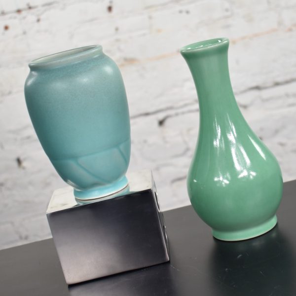 Pair of Petite Rookwood Pottery Arts & Crafts Vases 1 Sea Green & 1 Turquoise