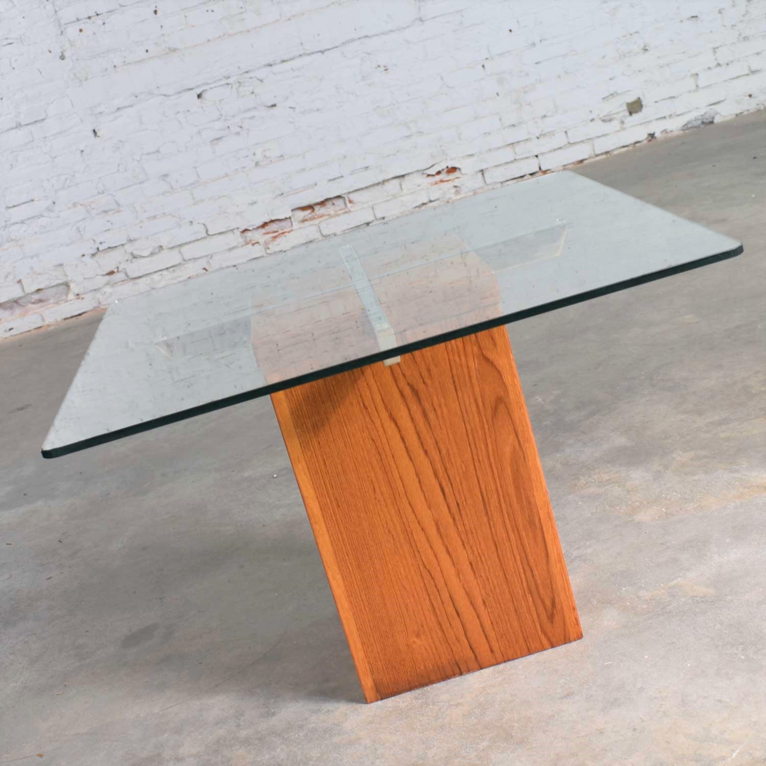Mid Century Scandinavian Modern Square Teak Chrome and Glass Side Table