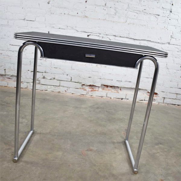 Art Deco Machine Age International Style Chrome & Black Console Table Gilbert Rohde Attribution