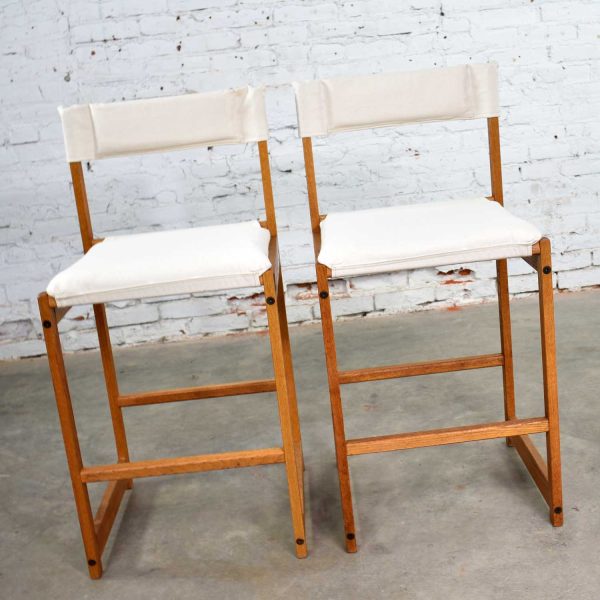 Vintage Pair Scandinavian Modern Sling Counter Height Bar Stools White