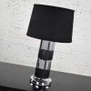 Art Deco Style Chrome and Black Horizontal Stripe Cylindrical Table Lamp Black Shade