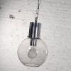 Mid Century Modern Chrome & Smoked Glass Open Globe Pendant Light Chrome Chain