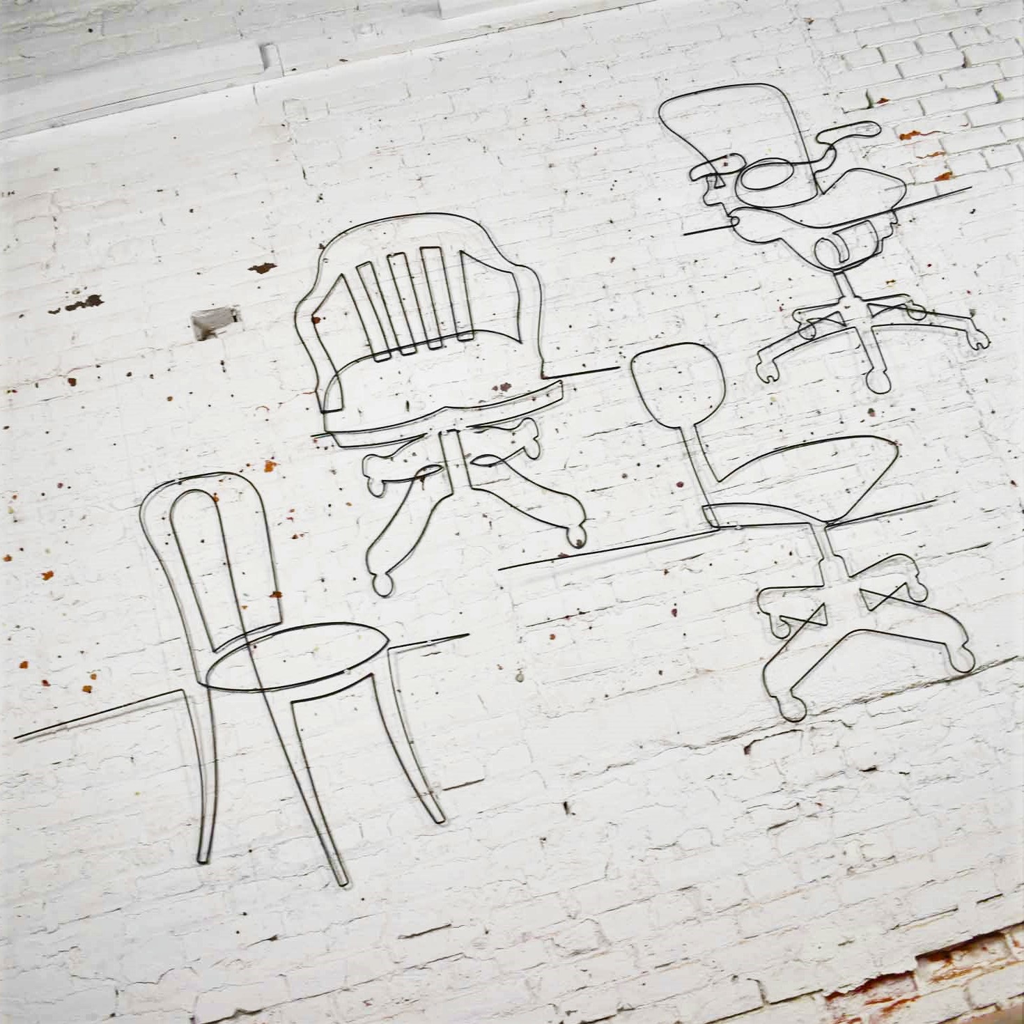 Large Wire Wall Sculpture Quartet Evolution of the Office Chair