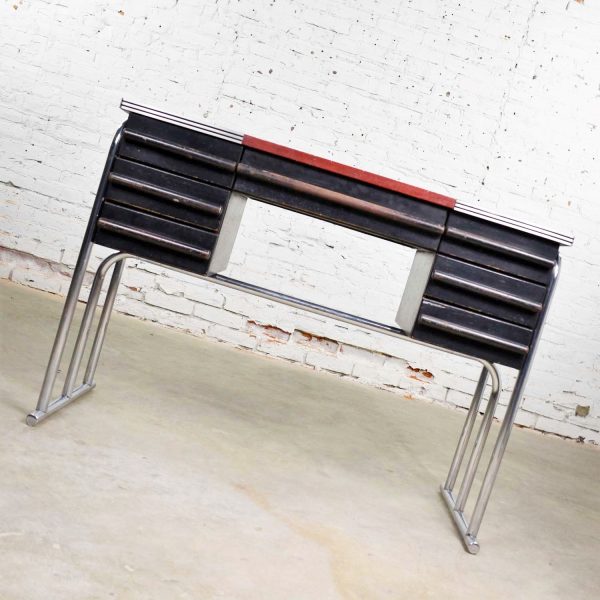 Art Deco Machine Age International Style Chrome & Black Desk Gilbert Rohde Attribution