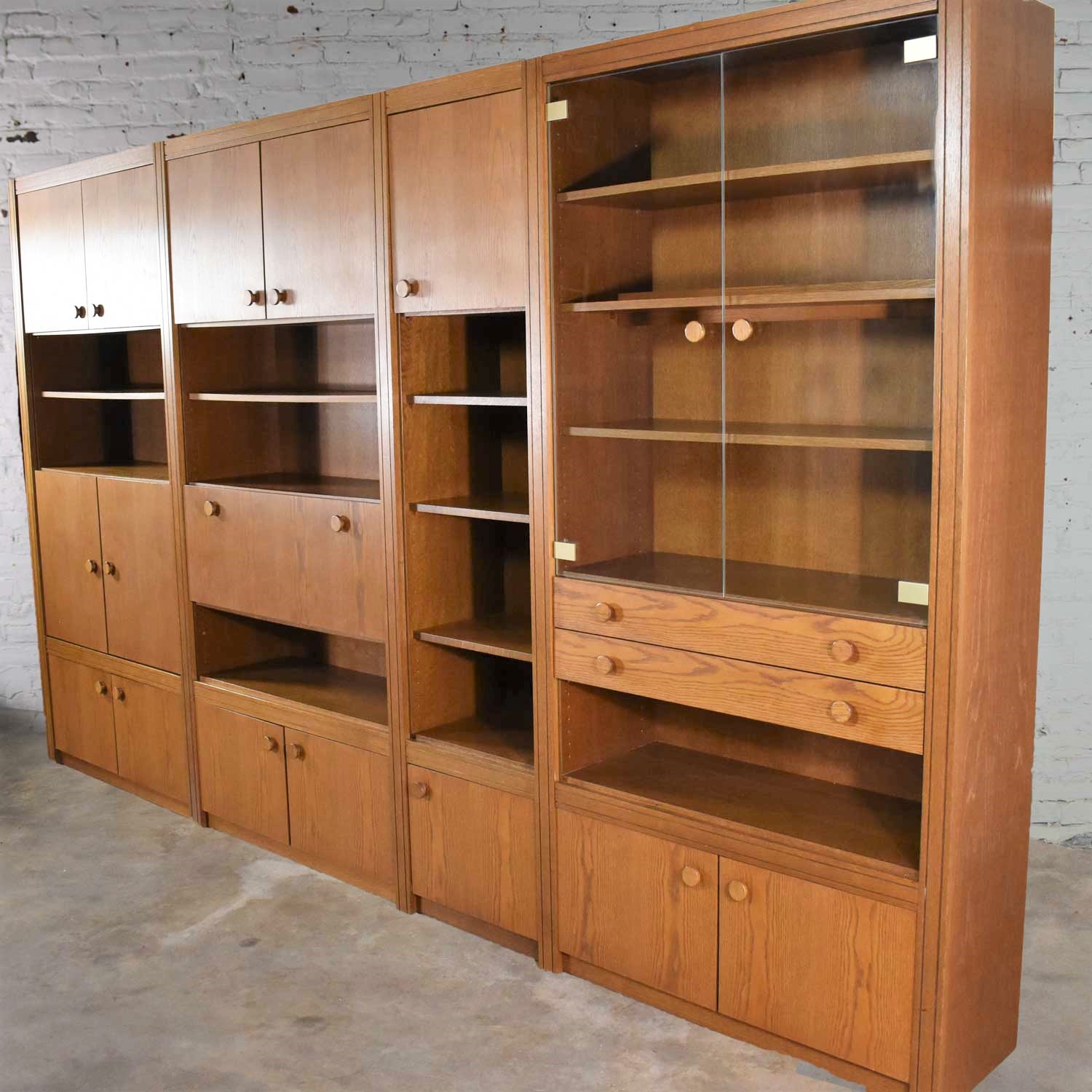Vintage Modern Oak 4 Section Modular Wall Unit from the Lord Series by Kämper Intl
