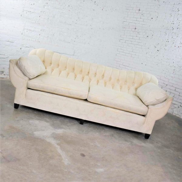 Vintage Art Deco Hollywood Regency Sofa with Tufted Back and Concave Pillowed Arms